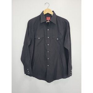 Plains Western Wear Shirt Mens Large Black Long Sleeve Pearl Snap Ranch